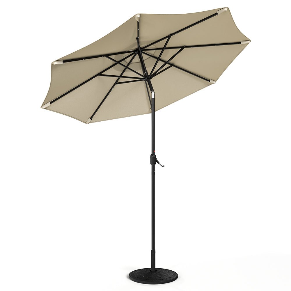 3M Garden Parasol Beige Patio Sun Umbrella Sunshade Canopy With Solar LED Lights - House Comfort