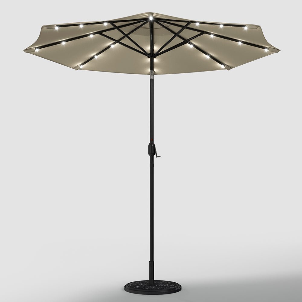 3M Garden Parasol Beige Patio Sun Umbrella Sunshade Canopy With Solar LED Lights - House Comfort
