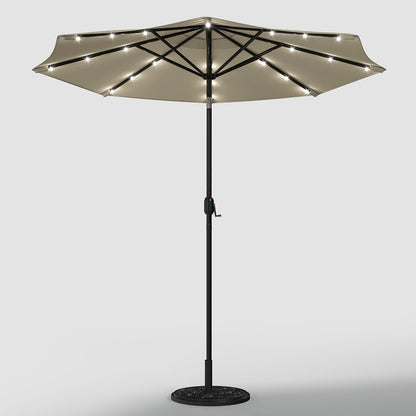 3M Garden Parasol Beige Patio Sun Umbrella Sunshade Canopy With Solar LED Lights - House Comfort