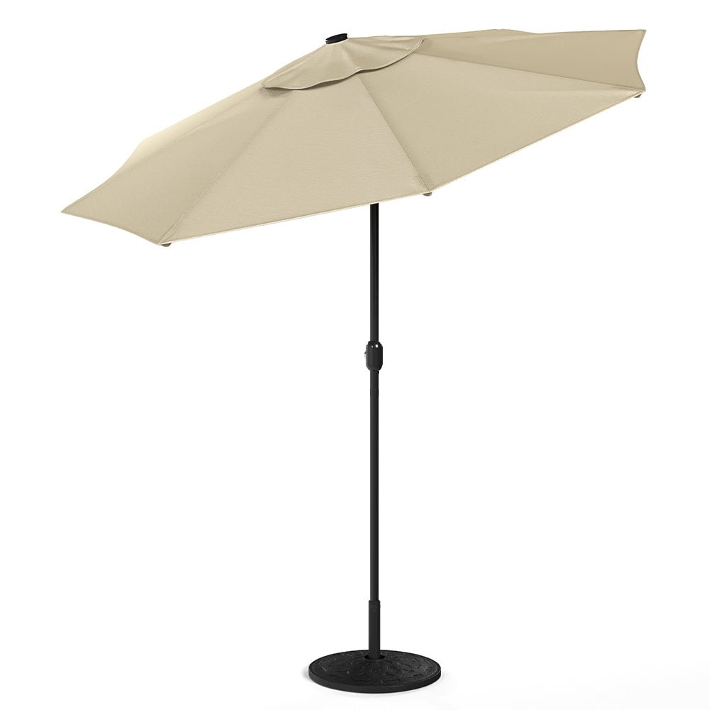 3M Garden Parasol Beige Patio Sun Umbrella Sunshade Canopy With Solar LED Lights - House Comfort