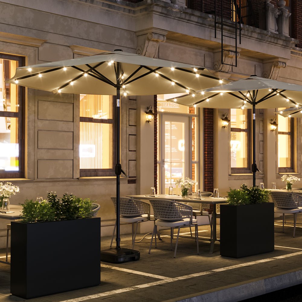 3M Garden Parasol Beige Patio Sun Umbrella Sunshade Canopy With Solar LED Lights - House Comfort