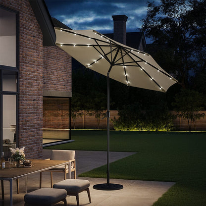 3M Garden Parasol Beige Patio Sun Umbrella Sunshade Canopy With Solar LED Lights - House Comfort