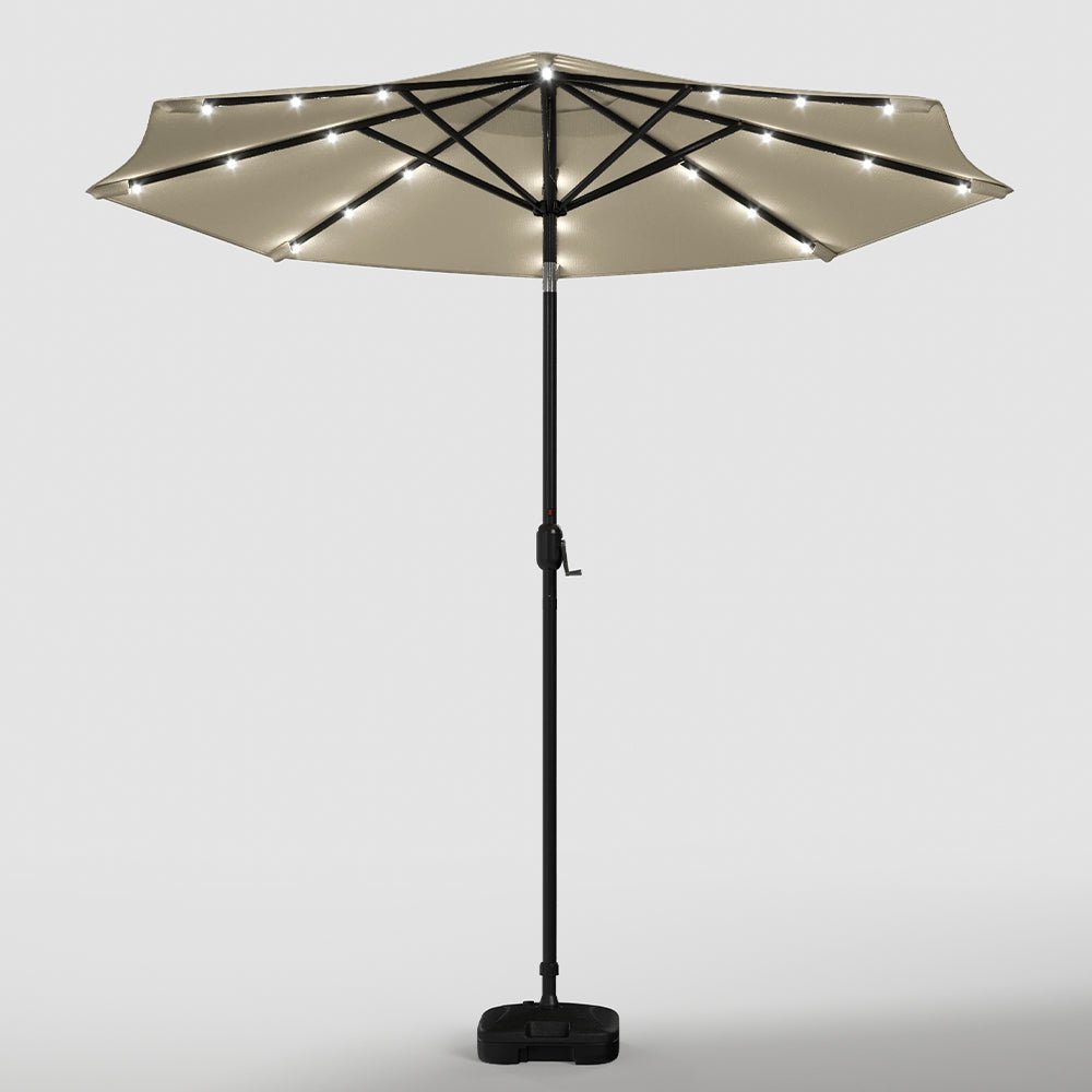 3M Garden Parasol Beige Patio Sun Umbrella Sunshade Canopy With Solar LED Lights - House Comfort