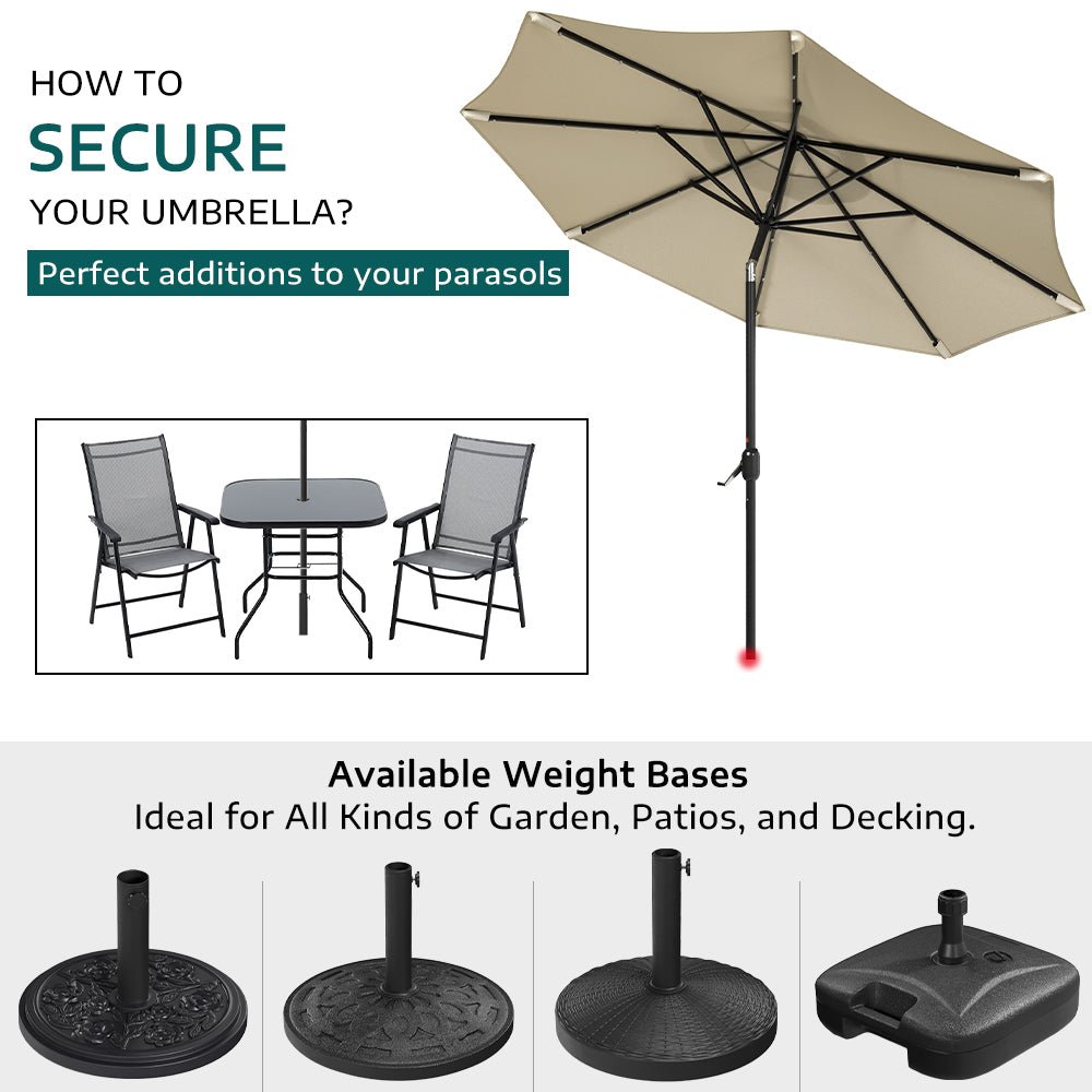 3M Garden Parasol Beige Patio Sun Umbrella Sunshade Canopy With Solar LED Lights - House Comfort