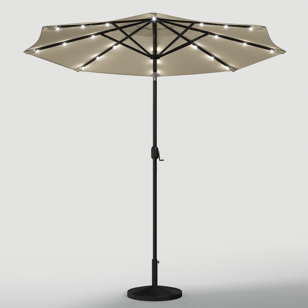 3M Garden Parasol Beige Patio Sun Umbrella Sunshade Canopy With Solar LED Lights - House Comfort