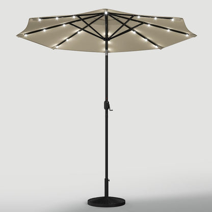 3M Garden Parasol Beige Patio Sun Umbrella Sunshade Canopy With Solar LED Lights - House Comfort
