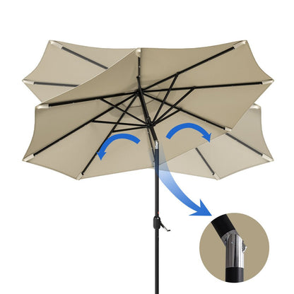 3M Garden Parasol Beige Patio Sun Umbrella Sunshade Canopy With Solar LED Lights - House Comfort