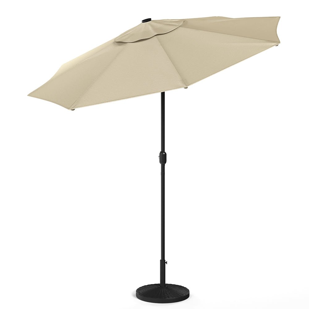 3M Garden Parasol Beige Patio Sun Umbrella Sunshade Canopy With Solar LED Lights - House Comfort