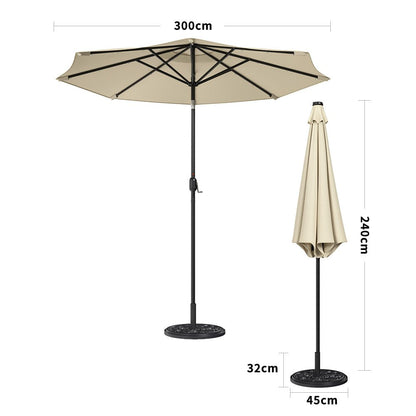 3M Garden Parasol Beige Patio Sun Umbrella Sunshade Canopy With Solar LED Lights - House Comfort