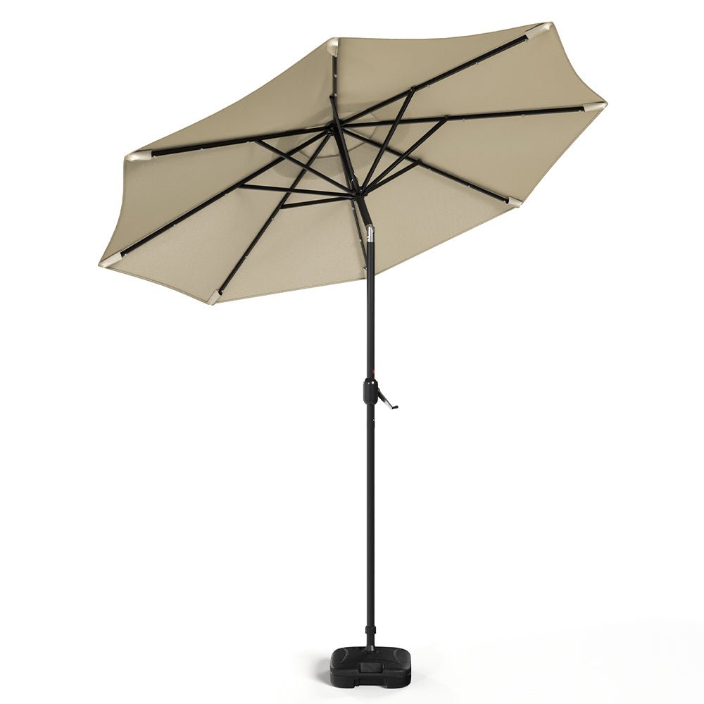 3M Garden Parasol Beige Patio Sun Umbrella Sunshade Canopy With Solar LED Lights - House Comfort