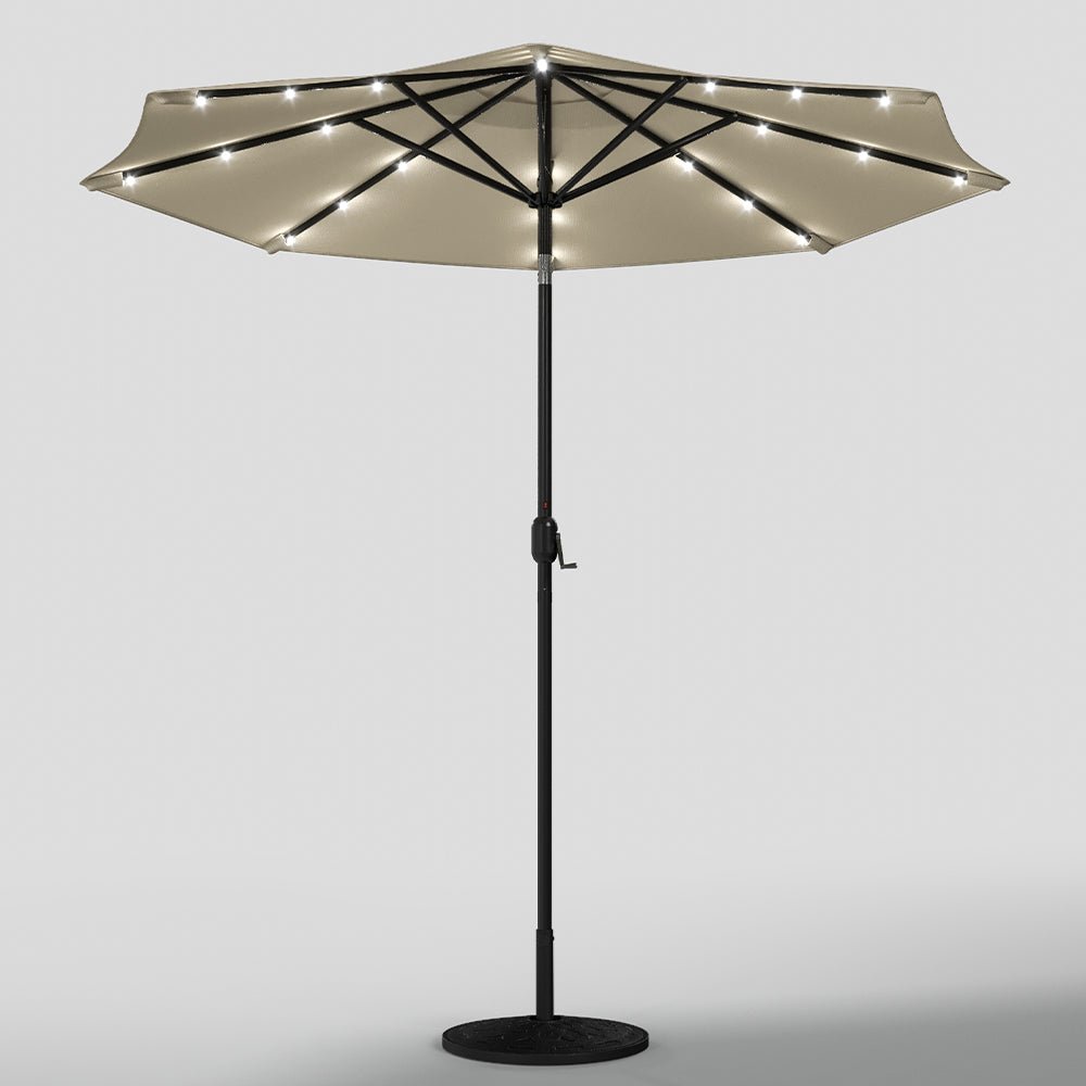 3M Garden Parasol Beige Patio Sun Umbrella Sunshade Canopy With Solar LED Lights - House Comfort