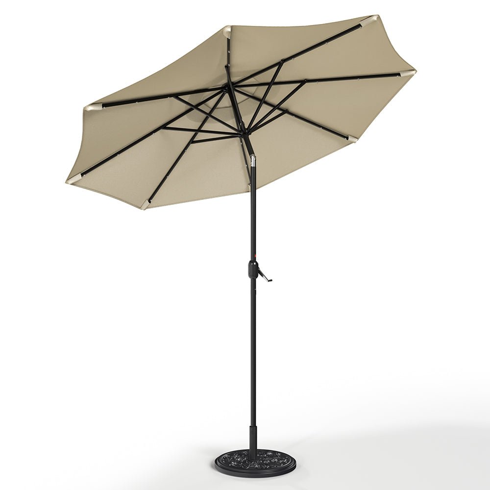 3M Garden Parasol Beige Patio Sun Umbrella Sunshade Canopy With Solar LED Lights - House Comfort