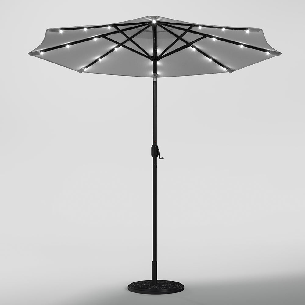 3M Garden Parasol Sun Umbrella Light Grey Iron With Solar LED Lights - House Comfort