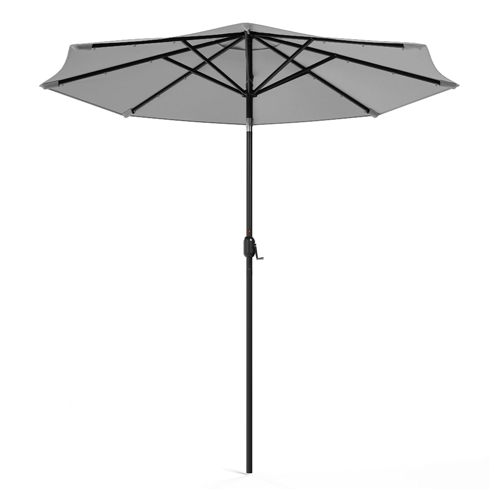 3M Garden Parasol Sun Umbrella Light Grey Iron With Solar LED Lights - House Comfort