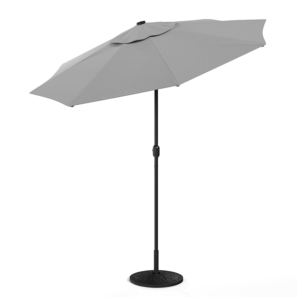 3M Garden Parasol Sun Umbrella Light Grey Iron With Solar LED Lights - House Comfort