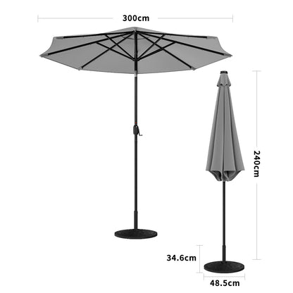 3M Garden Parasol Sun Umbrella Light Grey Iron With Solar LED Lights - House Comfort