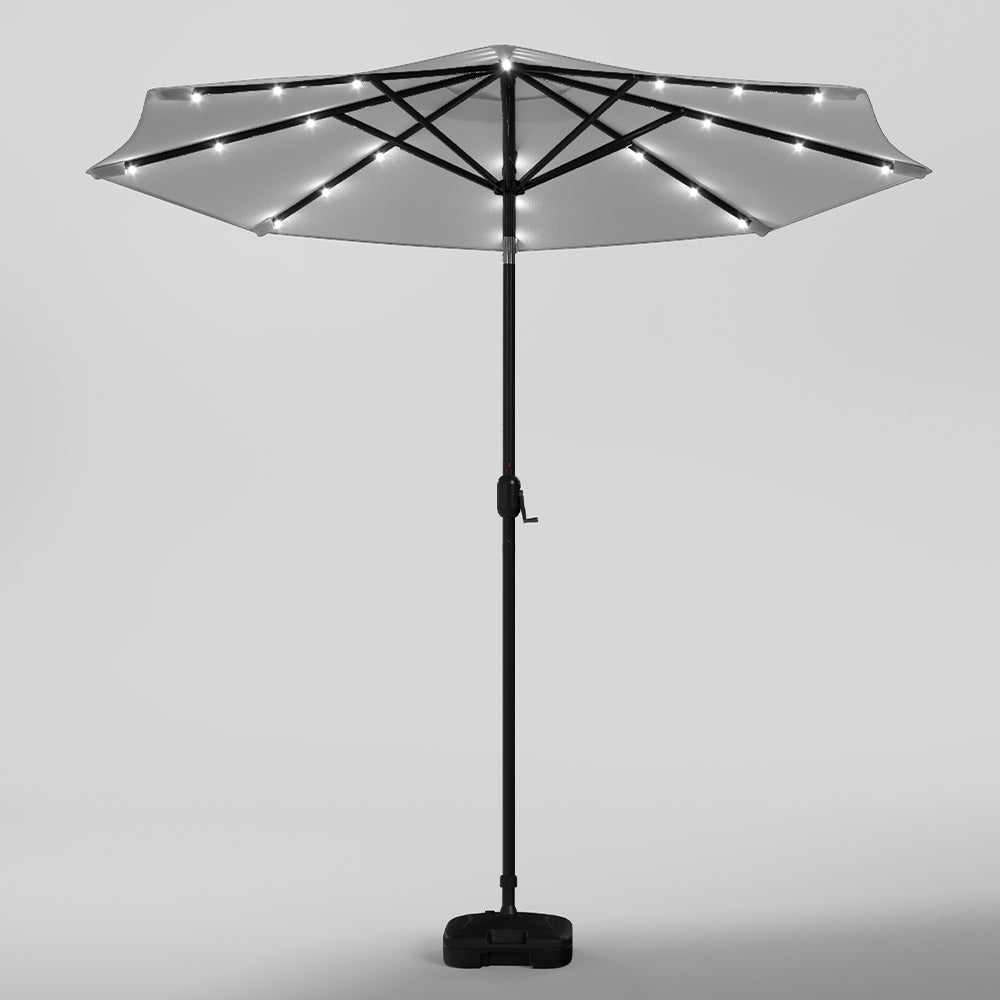 3M Garden Parasol Sun Umbrella Light Grey Iron With Solar LED Lights - House Comfort