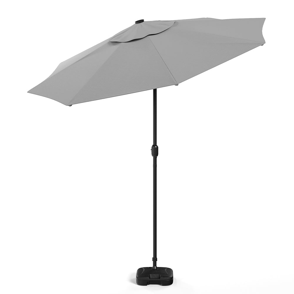 3M Garden Parasol Sun Umbrella Light Grey Iron With Solar LED Lights - House Comfort