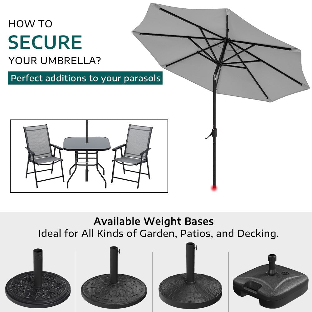 3M Garden Parasol Sun Umbrella Light Grey Iron With Solar LED Lights - House Comfort