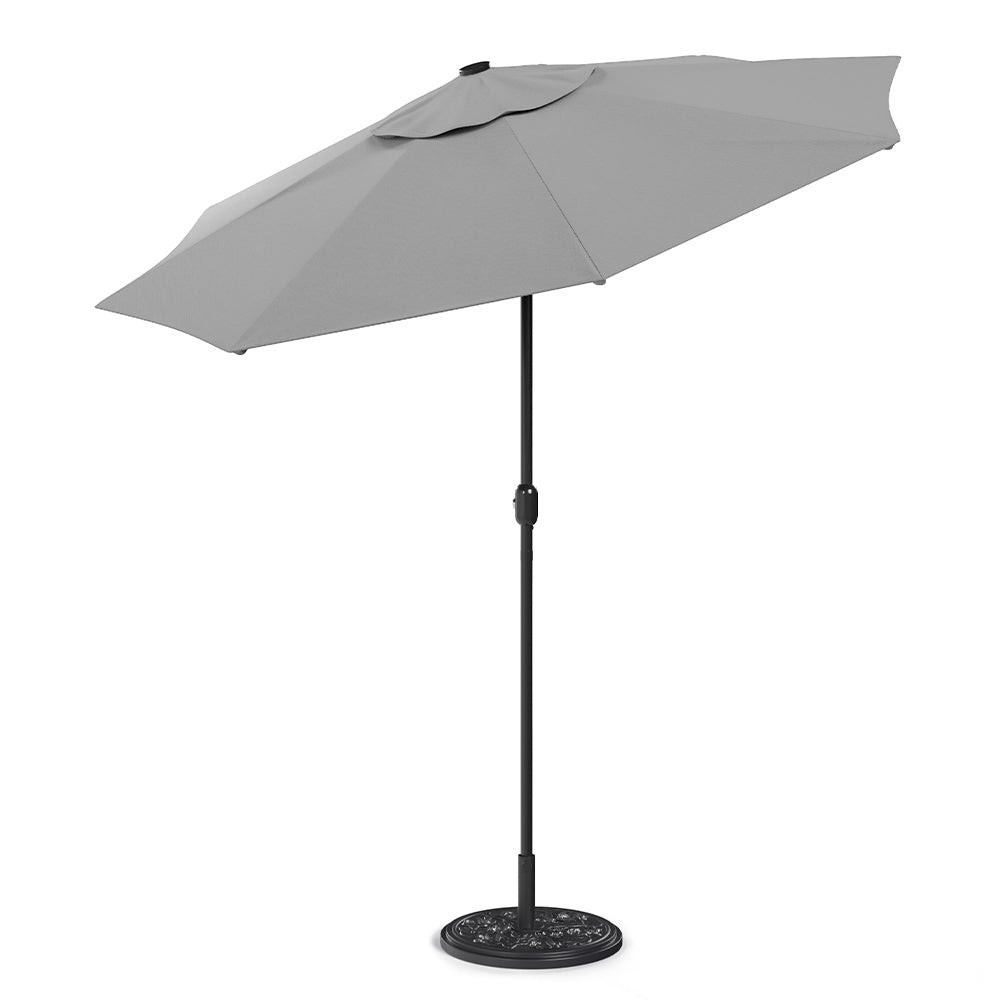 3M Garden Parasol Sun Umbrella Light Grey Iron With Solar LED Lights - House Comfort