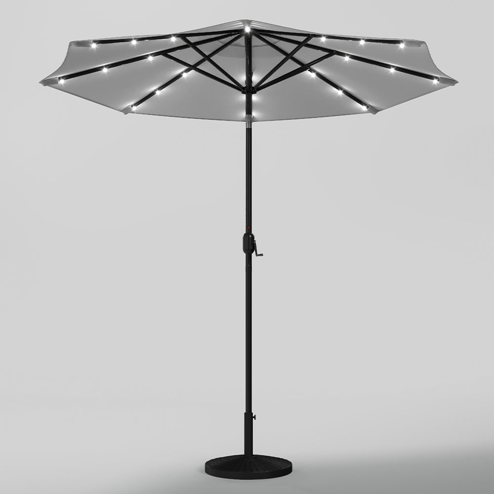 3M Garden Parasol Sun Umbrella Light Grey Iron With Solar LED Lights - House Comfort
