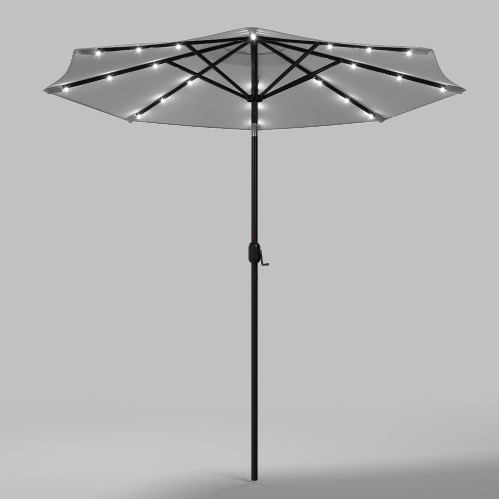 3M Garden Parasol Sun Umbrella Light Grey Iron With Solar LED Lights - House Comfort