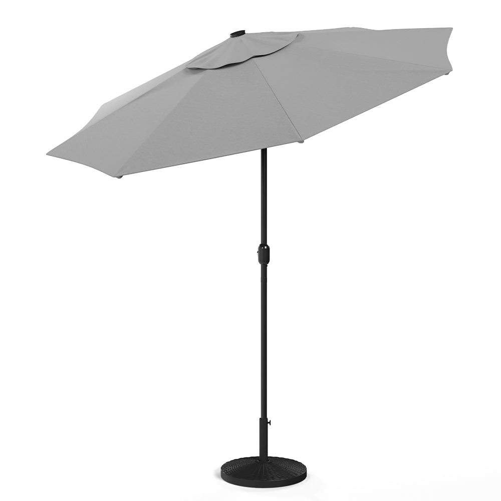 3M Garden Parasol Sun Umbrella Light Grey Iron With Solar LED Lights - House Comfort