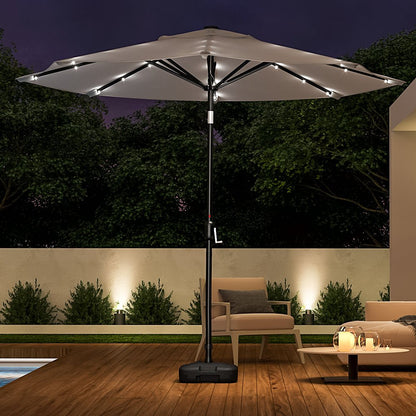 3M Garden Parasol Sun Umbrella Light Grey Iron With Solar LED Lights - House Comfort