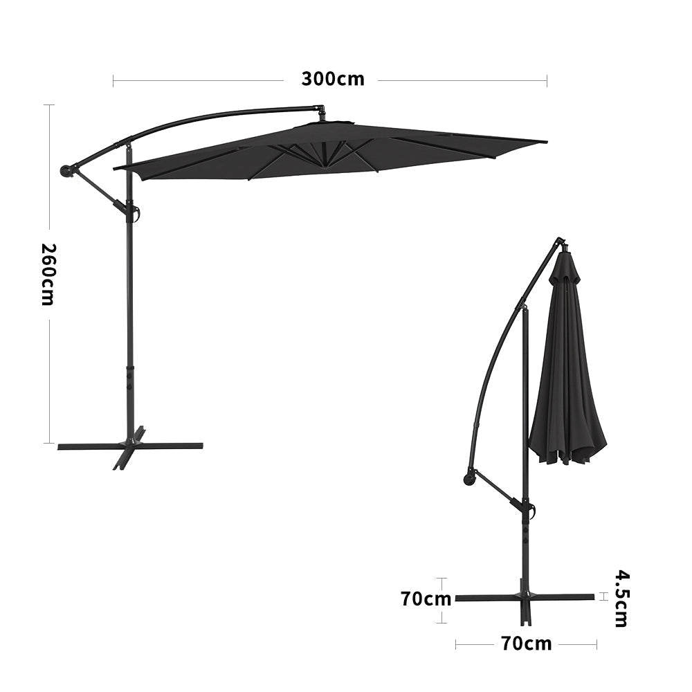 3M Sun Parasol Black Hanging Banana Umbrella - House Comfort