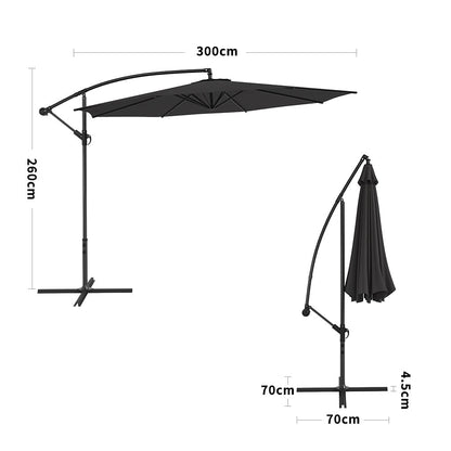 3M Sun Parasol Black Hanging Banana Umbrella - House Comfort