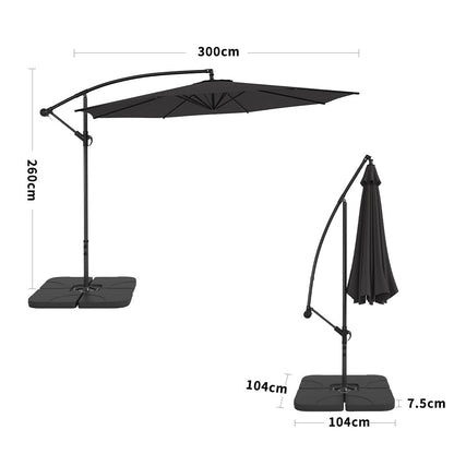 3M Sun Parasol Black Hanging Banana Umbrella - House Comfort
