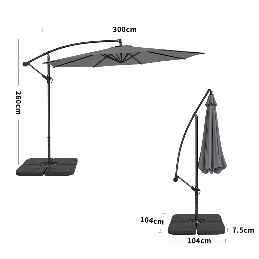 3M Sun Parasol Hanging Banana Umbrella Dark Grey - House Comfort