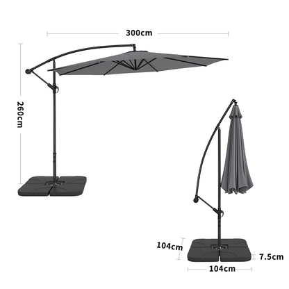 3M Sun Parasol Hanging Banana Umbrella Dark Grey - House Comfort