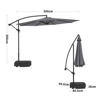 3M Sun Parasol Hanging Banana Umbrella Dark Grey - House Comfort