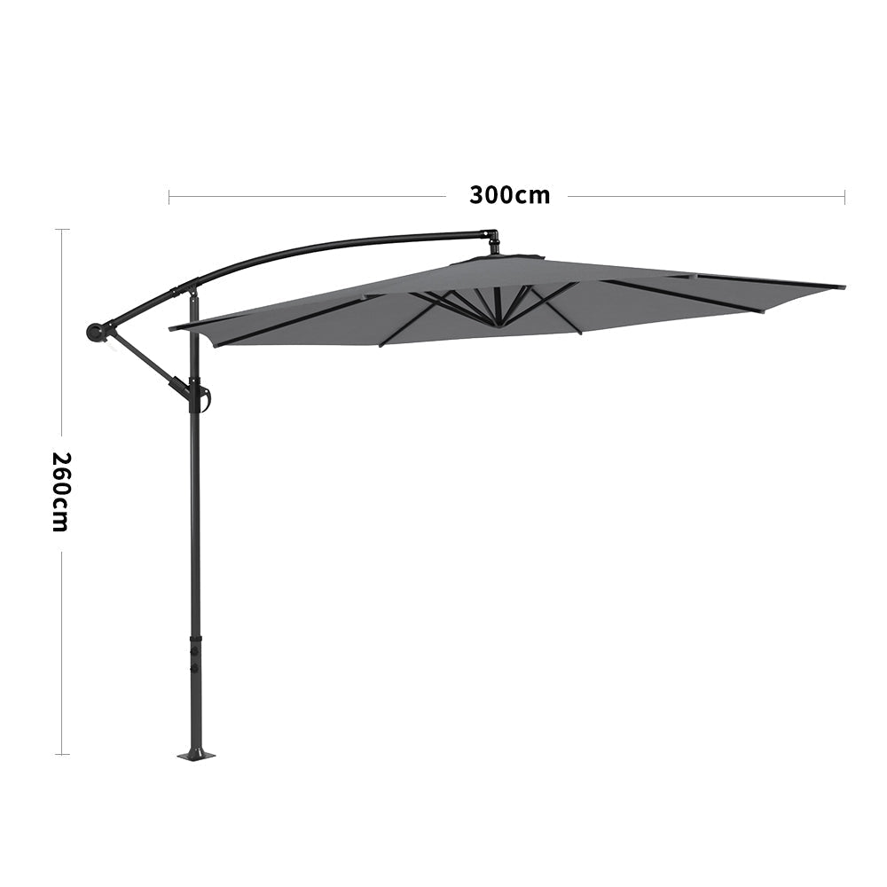3M Sun Parasol Hanging Banana Umbrella Dark Grey - House Comfort