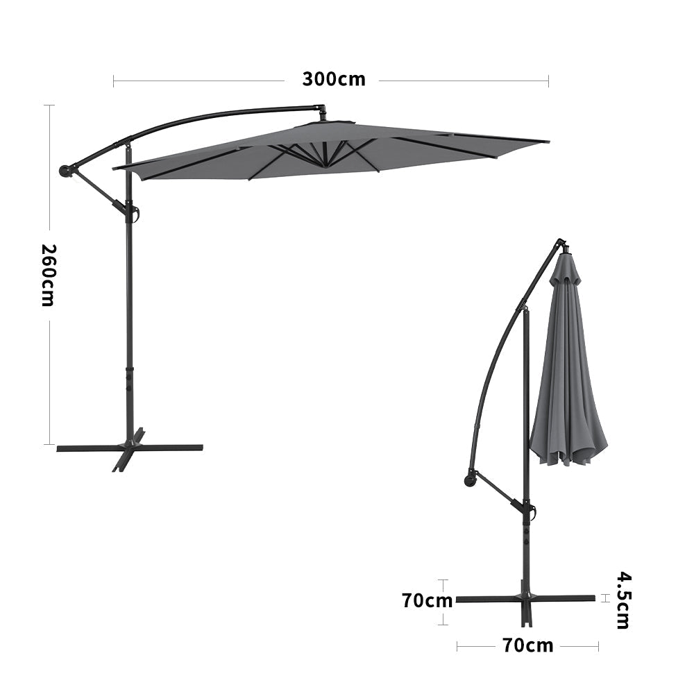 3M Sun Parasol Hanging Banana Umbrella Dark Grey - House Comfort