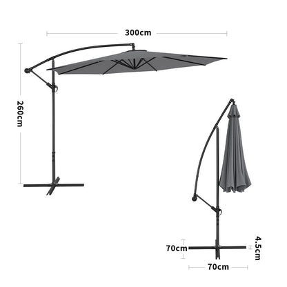 3M Sun Parasol Hanging Banana Umbrella Dark Grey - House Comfort