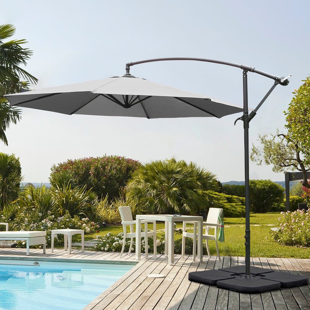 3M Sun Parasol Hanging Banana Umbrella Light Grey Outdoor Sun Shade - House Comfort