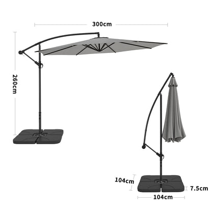 3M Sun Parasol Hanging Banana Umbrella Light Grey Outdoor Sun Shade - House Comfort
