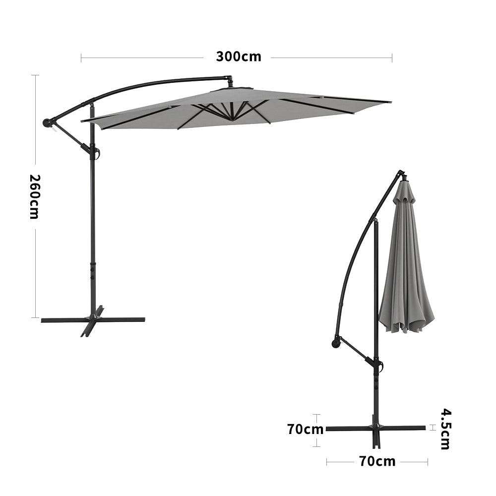 3M Sun Parasol Hanging Banana Umbrella Light Grey Outdoor Sun Shade - House Comfort