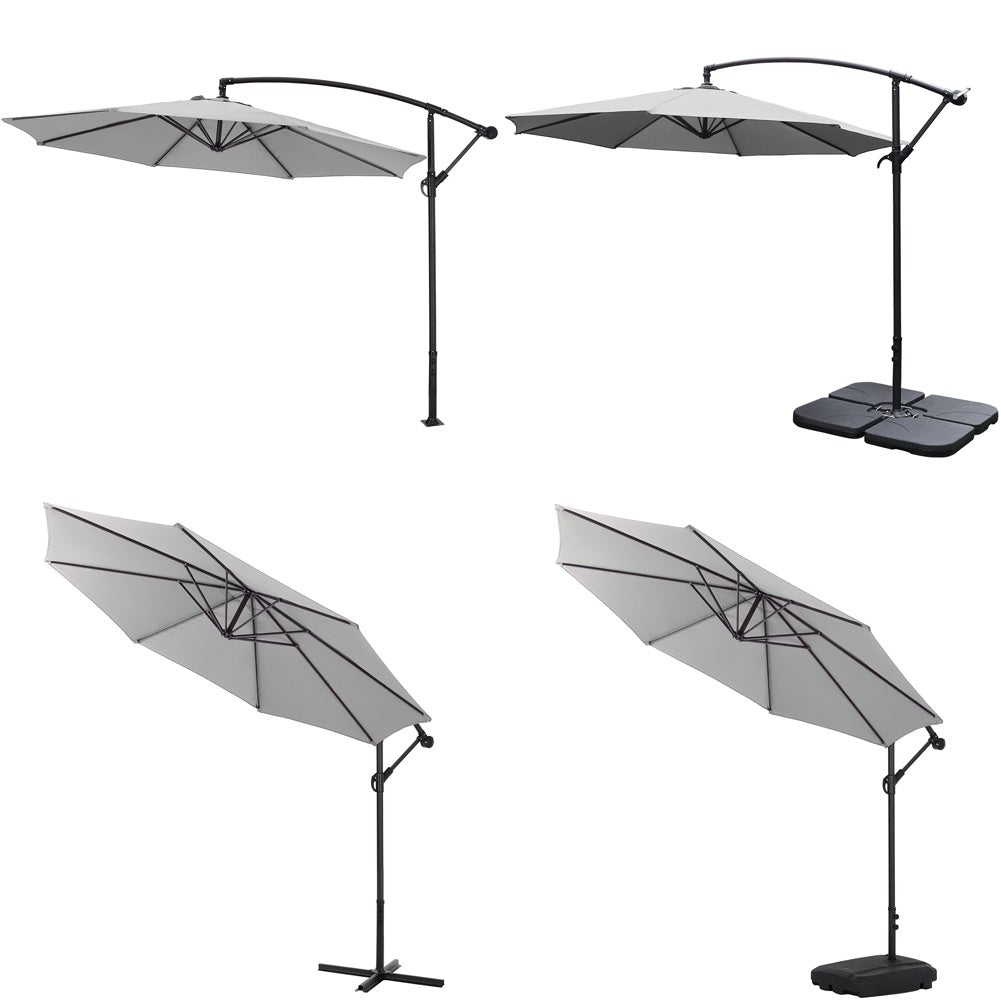 3M Sun Parasol Hanging Banana Umbrella Light Grey Outdoor Sun Shade - House Comfort