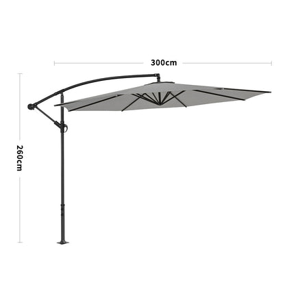 3M Sun Parasol Hanging Banana Umbrella Light Grey Outdoor Sun Shade - House Comfort