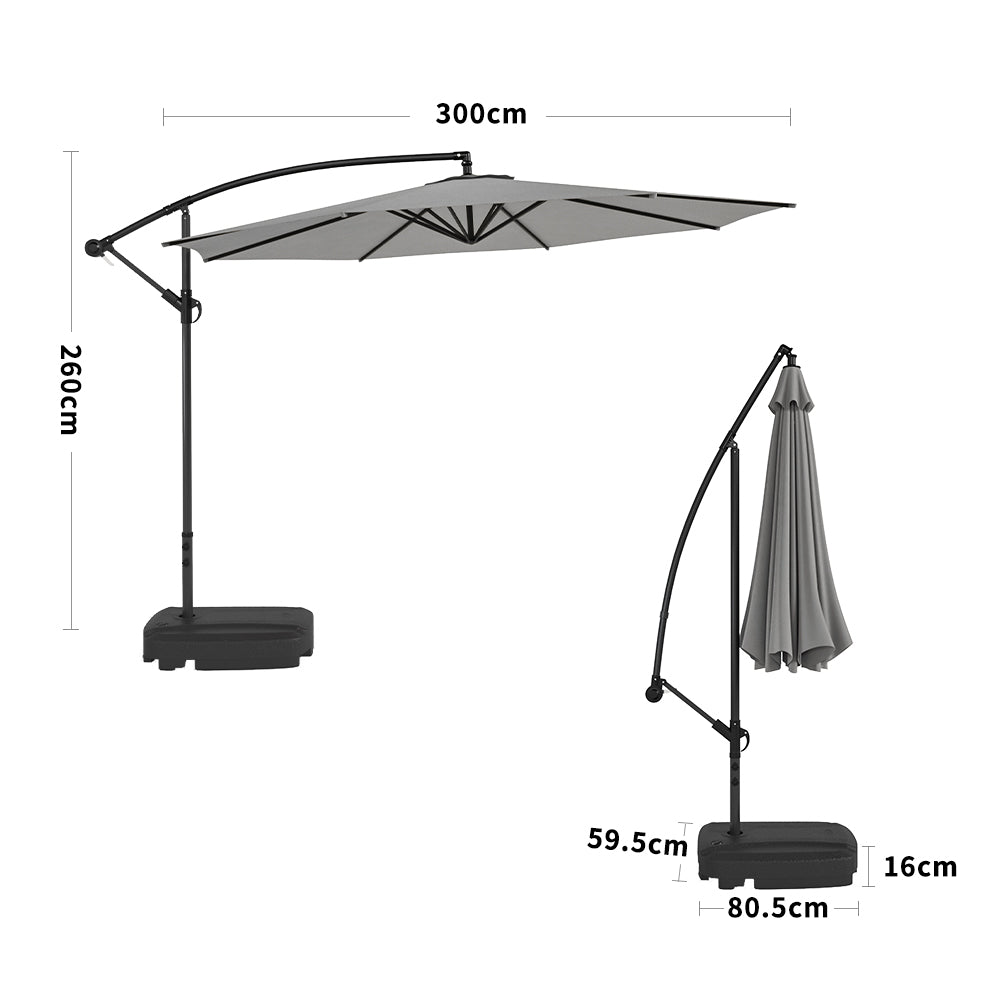 3M Sun Parasol Hanging Banana Umbrella Light Grey Outdoor Sun Shade - House Comfort