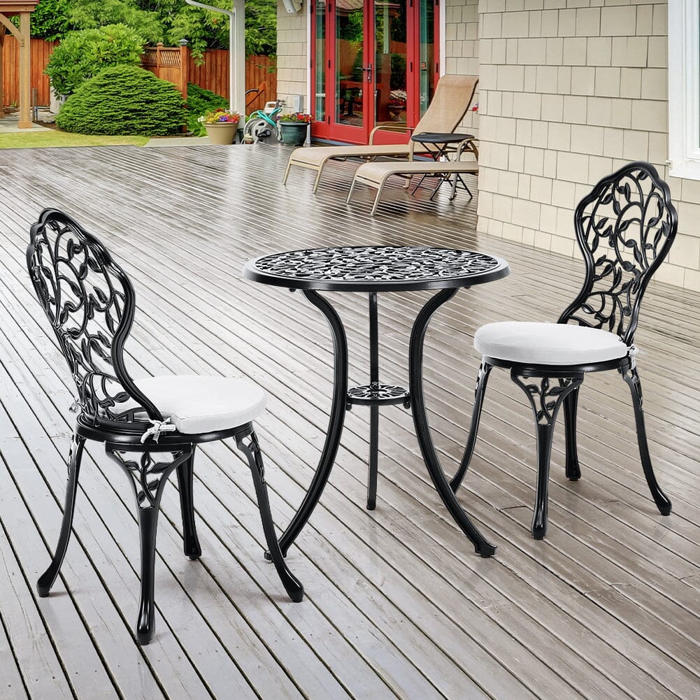 3pcs Black Cast Aluminum Bistro Table and Chairs Set - House Comfort