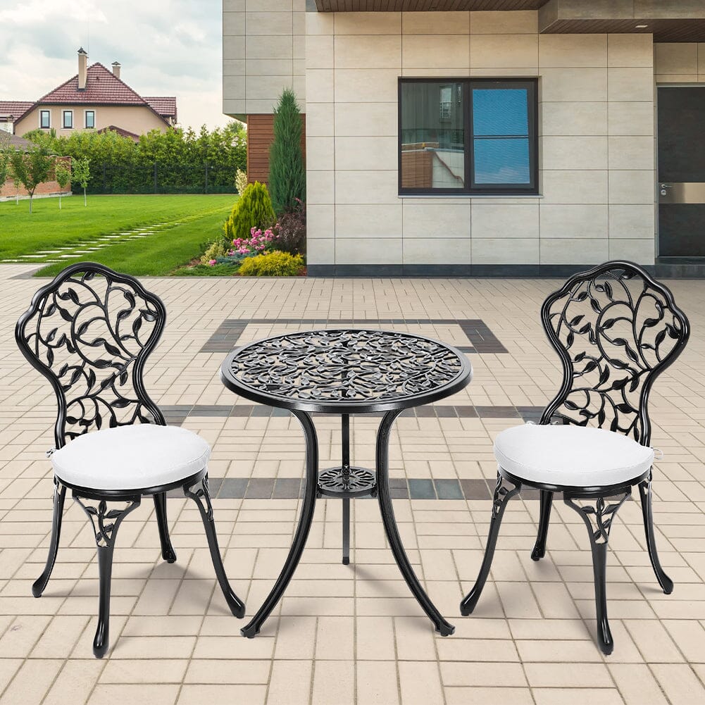 3pcs Black Cast Aluminum Bistro Table and Chairs Set - House Comfort