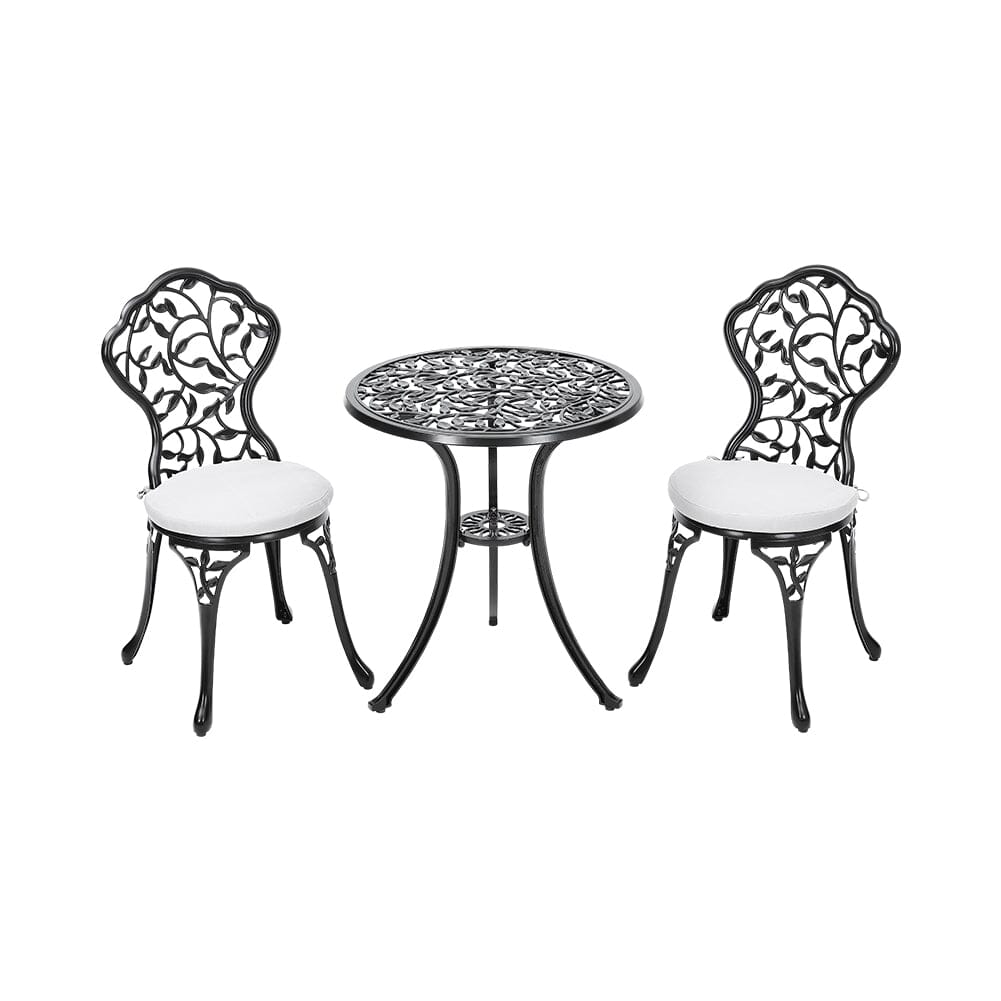 3pcs Black Cast Aluminum Bistro Table and Chairs Set - House Comfort