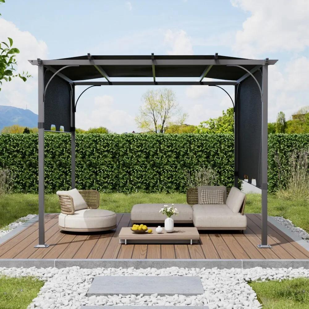 3x3x2.3m/3x4x2.3m Dark Grey Pergola Style Shade Canopy with Adjustable Roof - House Comfort