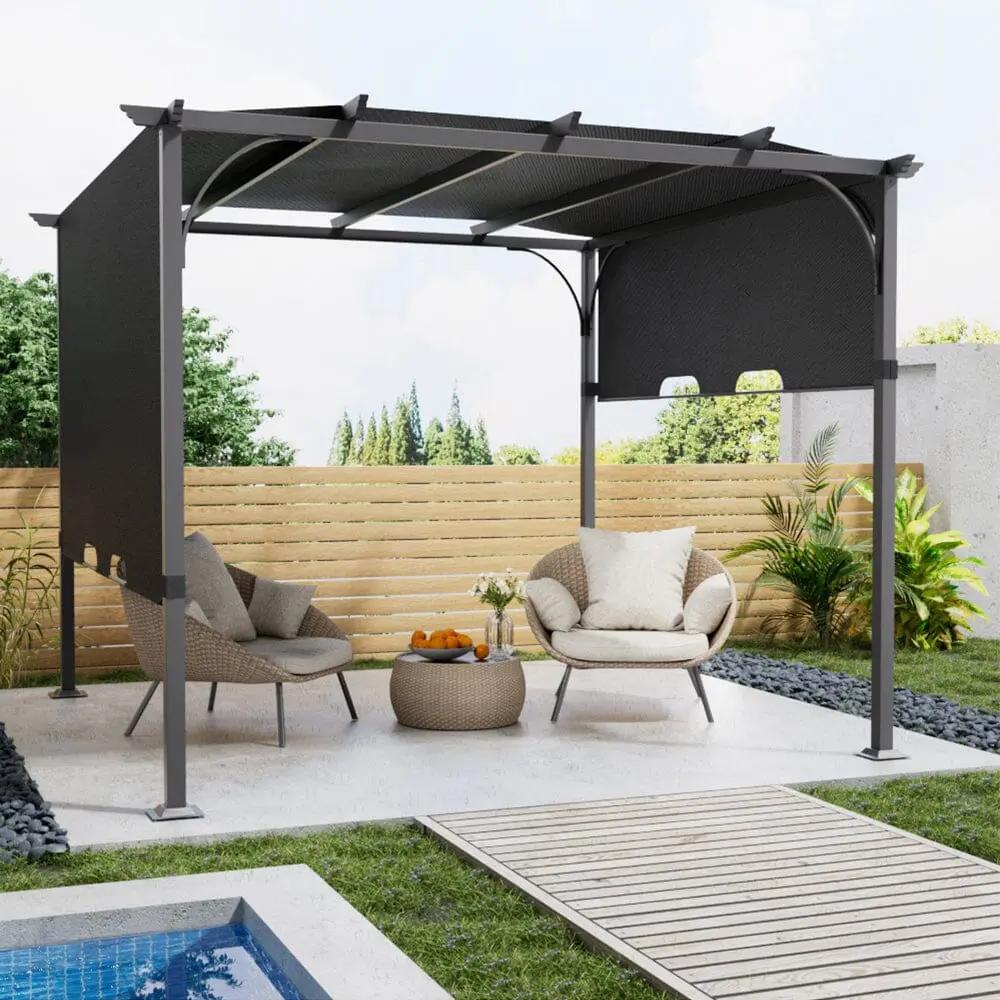3x3x2.3m/3x4x2.3m Dark Grey Pergola Style Shade Canopy with Adjustable Roof - House Comfort