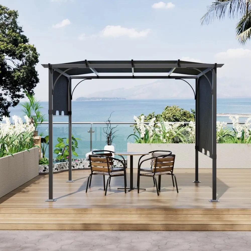 3x3x2.3m/3x4x2.3m Dark Grey Pergola Style Shade Canopy with Adjustable Roof - House Comfort
