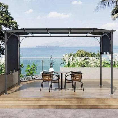 3x3x2.3m/3x4x2.3m Dark Grey Pergola Style Shade Canopy with Adjustable Roof - House Comfort